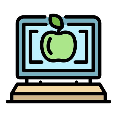 Bilgisayar yabancı dil çalışma simgesi renk ana hatları vektörü