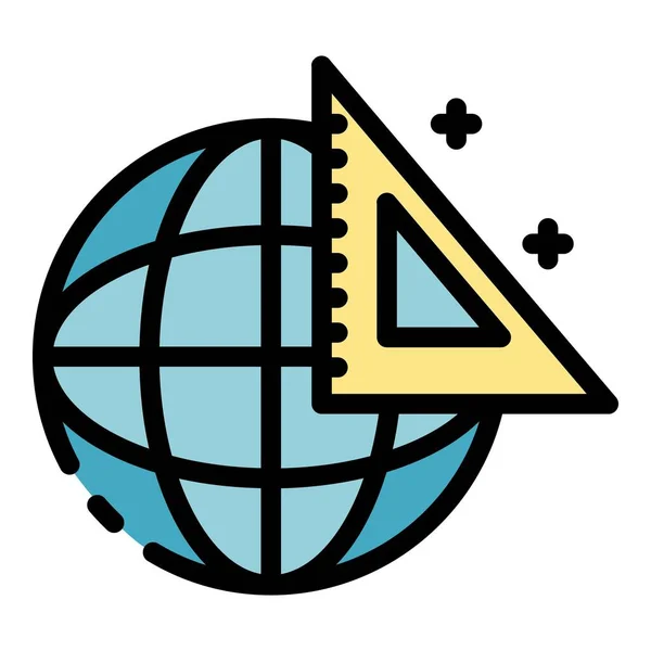 Globe en driehoekige liniaal pictogram kleur omtrek vector — Stockvector