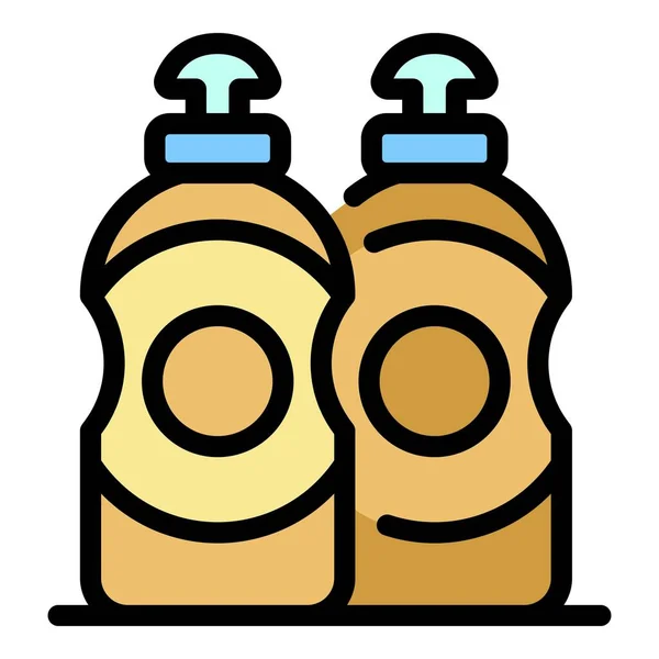 Dishwashing liquid bottles icon color outline vector — Stock Vector