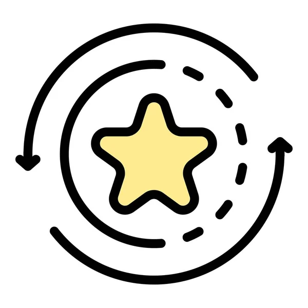 Étoile dans le cercle et les flèches icône couleur contour vecteur — Image vectorielle