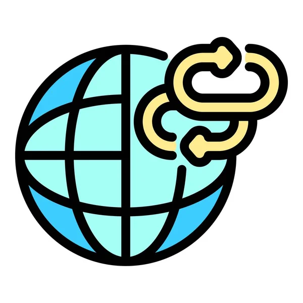 Twee kettingschakels en globe pictogram kleur omtrek vector — Stockvector