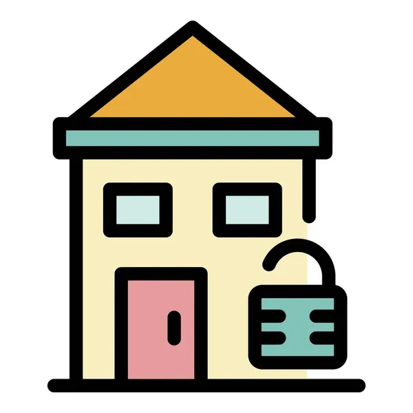 Hus och öppen lås ikon färg kontur vektor — Stock vektor