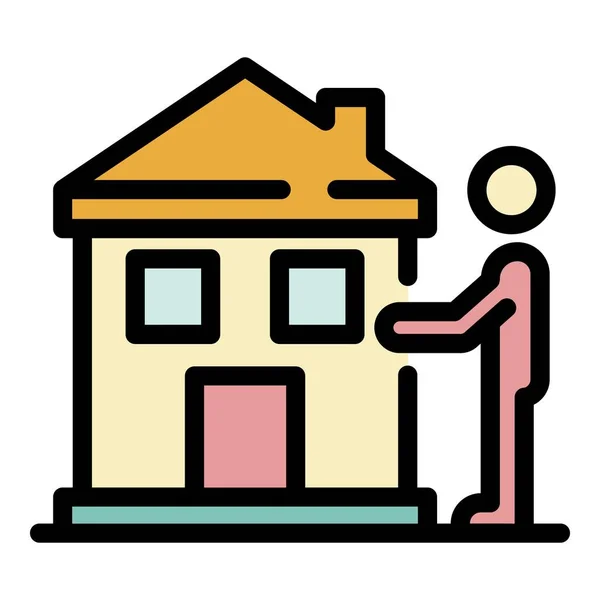 En man som bygger ett hus ikon färg kontur vektor — Stock vektor