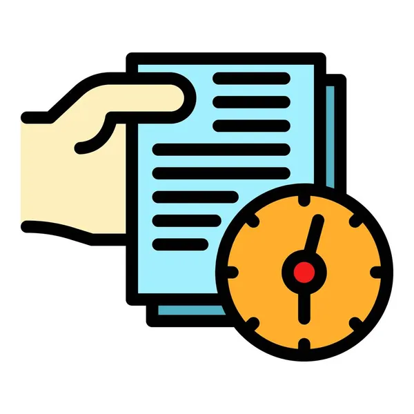 Documentos y reloj icono color contorno vector — Archivo Imágenes Vectoriales