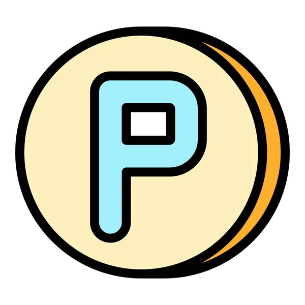 Münze mit Buchstabe P-Symbol farbiger Umrissvektor — Stockvektor