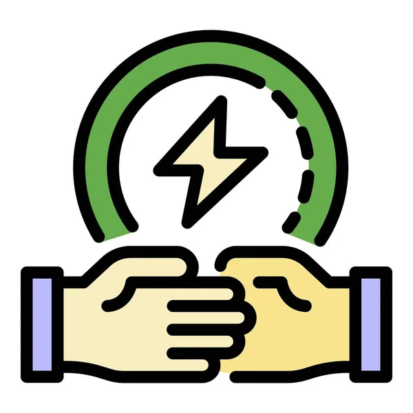 Eco energie handshake ikona barva obrysu vektor — Stockový vektor