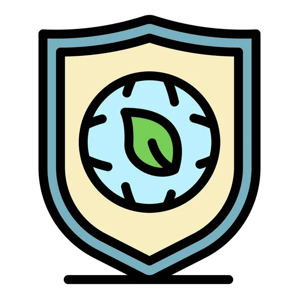 Eco Shield Blatt Symbol Farbe Umrissvektor — Stockvektor