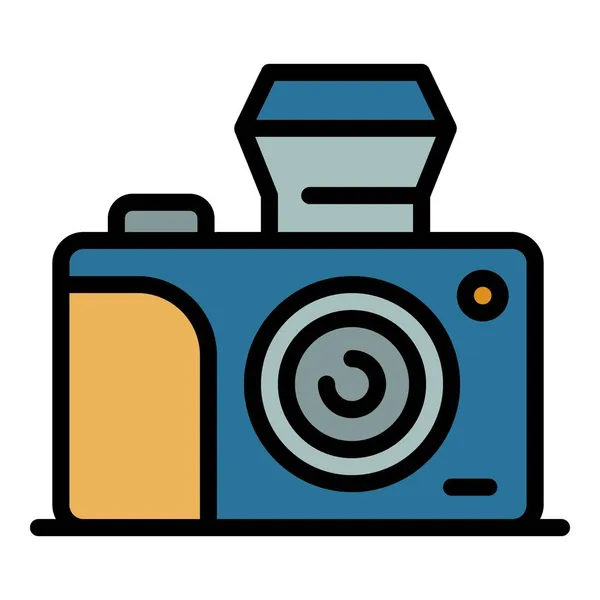 Vettore contorno colore icona fotocamera investigatore — Vettoriale Stock