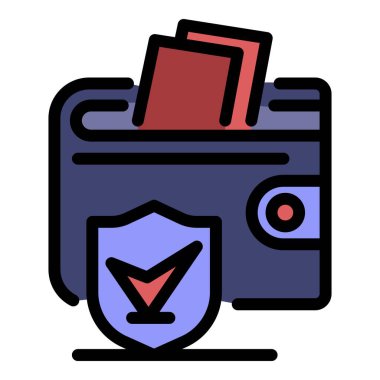 Güvenli cüzdan simgesi renk ana hatları vektörü