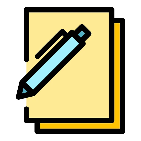 ファイルとペンのアイコンの色のアウトラインベクトル — ストックベクタ