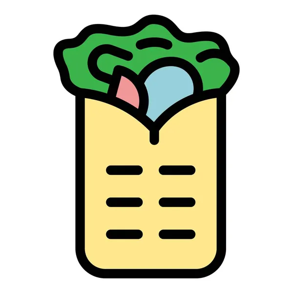 Kebab ícone de comida vetor de contorno de cor — Vetor de Stock