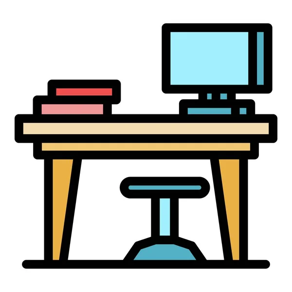 Computer-Schreibtisch-Symbol Farbumrissvektor — Stockvektor