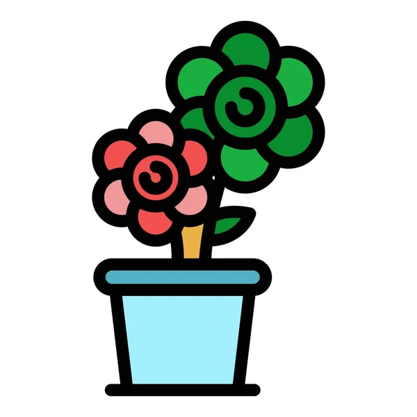 Pot flower icon color outline vector — Stock Vector