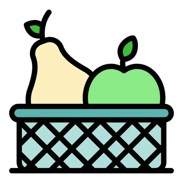 Cesta de frutas ícone cor contorno vetor — Vetor de Stock