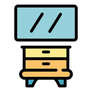 Duvar TV yatak odası simgesi renk ana hatları vektörü