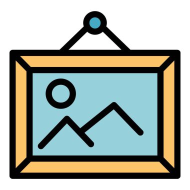 Duvardaki resim yatak odası simgesi renk ana hatları vektörü