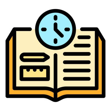 Zaman simgesi renk ana hatları vektörü öğreniliyor