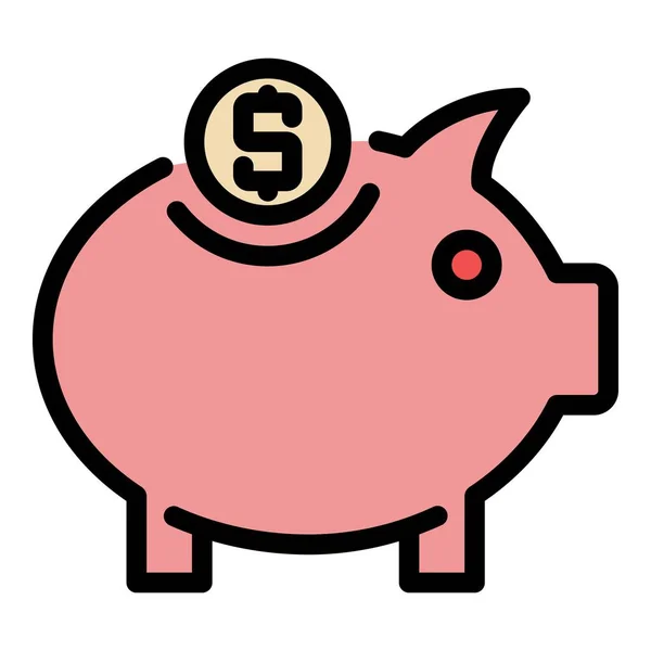 Pig Dollar Symbol Farbe Umrissvektor — Stockvektor