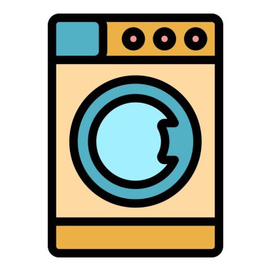 Çamaşır makinesi simgesi renk ana hatları vektörü