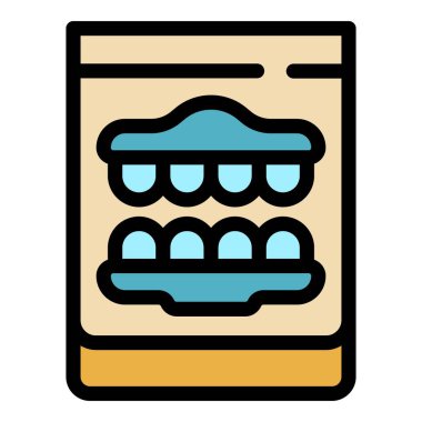 Yanlış takma diş ikonu renk ana hatları vektörü