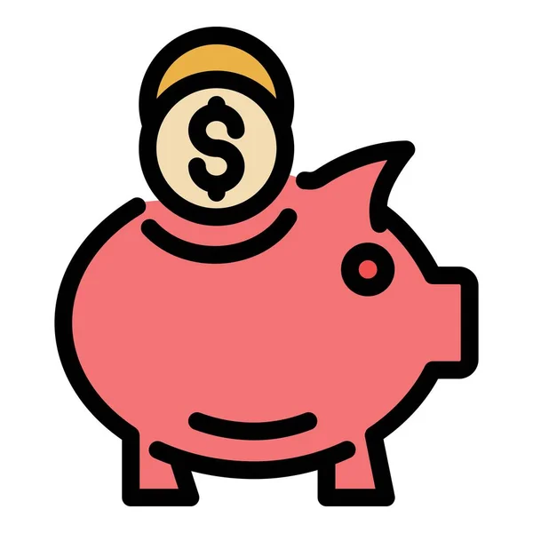 Piggy Geld Symbol Farbe Umrissvektor — Stockvektor