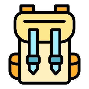 Seyahat sırt çantası simgesi renk ana hatı vektörü