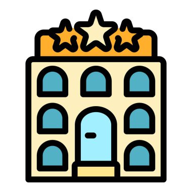 Şehir otelinin simge rengi ana hatları vektörü