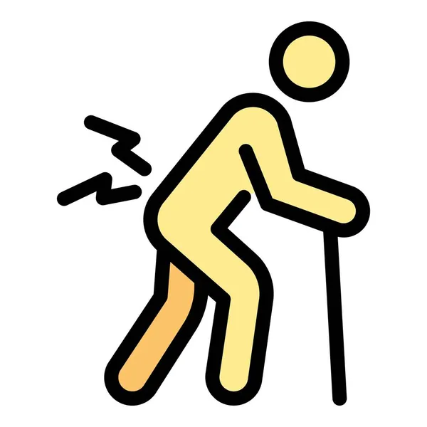 Hombre mayor caminando palo icono color contorno vector — Vector de stock