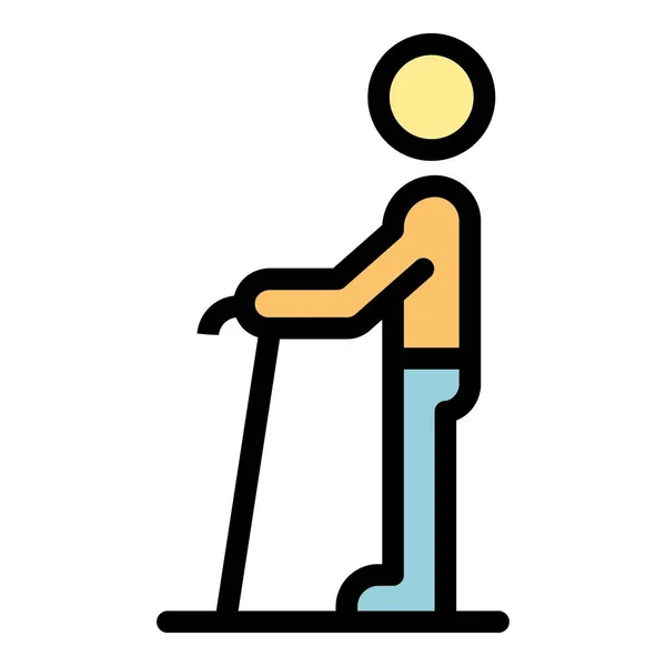Abuelo caminando palo icono color contorno vector — Vector de stock