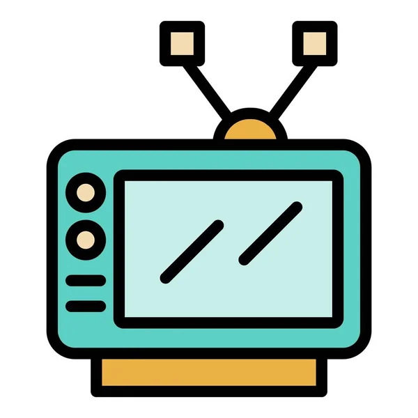 Tv ikon perangkat warna vektor garis luar - Stok Vektor