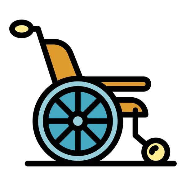 Tıbbi tekerlekli sandalye simgesi renk ana hatları vektörü — Stok Vektör