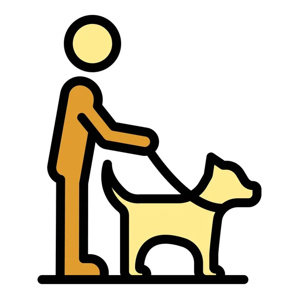 Blinde man met hond pictogram kleur omtrek vector — Stockvector