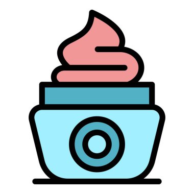 Kırışıklıklar yüz kremi kavanozu simgesi renk ana hatları vektörü