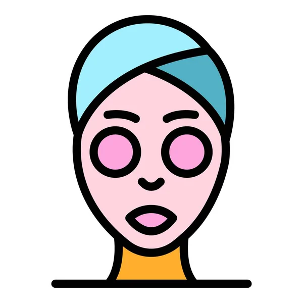 Self Care Gesichtsmaske Symbol Farbe Umrissvektor — Stockvektor