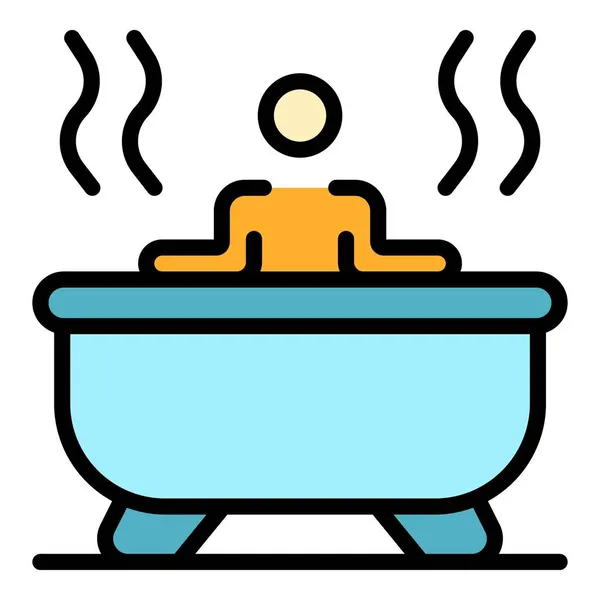 Self Care Hot-Badewanne-Symbol Farbe Umrissvektor — Stockvektor