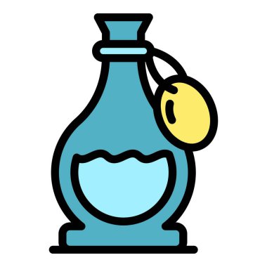 Temel yağlar şişe simgesi renk ana hatları vektörü