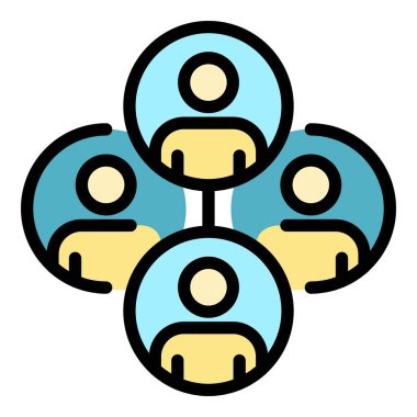 Çevrimiçi konferans grubu simgesi renk ana hatları vektörü