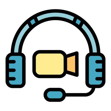 Çevrimiçi toplantı kulaklık simgesi renk ana hatları vektörü