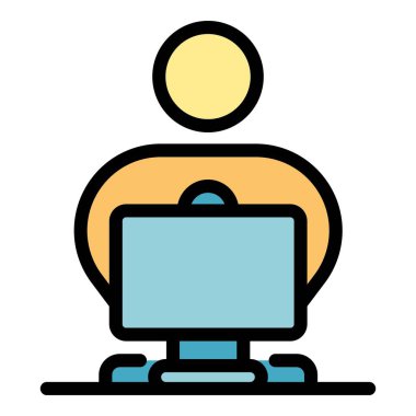 Ev çevrimiçi toplantı simgesi renk ana hatları vektörü