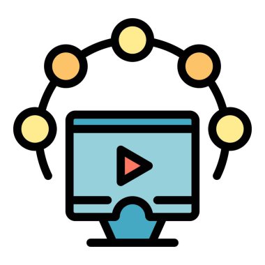 Dijital çevrimiçi toplantı simgesi renk ana hatları vektörü