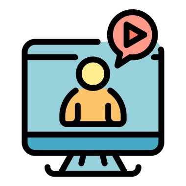 Ev çevrimiçi toplantı simgesi renk ana hatları vektörü