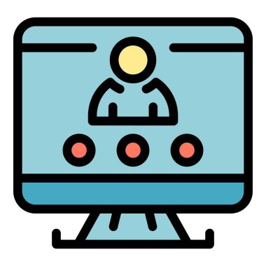 Pc monitörü çevrimiçi toplantı simgesi renk ana hatları vektörü