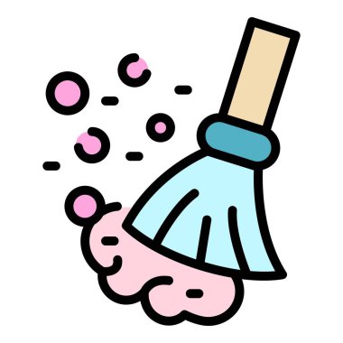 Süpürge temizleme dezenfeksiyon simgesi renk ana hatları vektörü