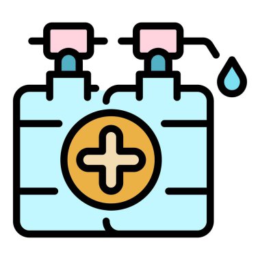 Eczane dezenfekte şişeleri simge renk ana hatları vektörü