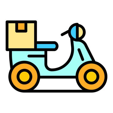 Moped ev dağıtım simgesi renk ana hatları vektörü