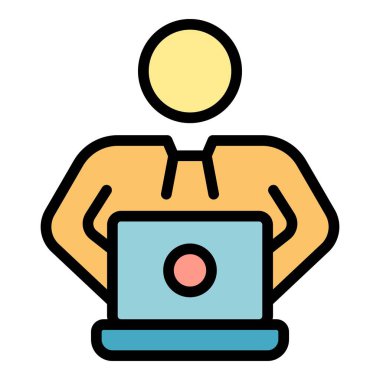 Çevrimiçi eğitim simgesi renk ana hatları vektörü