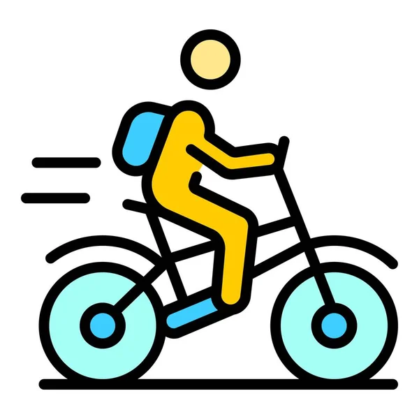 Ícone de entrega em casa bicicleta vetor contorno de cor —  Vetores de Stock