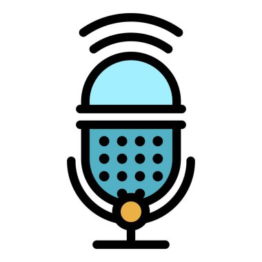 Podcast mikrofon simgesi renk ana hatları vektörü