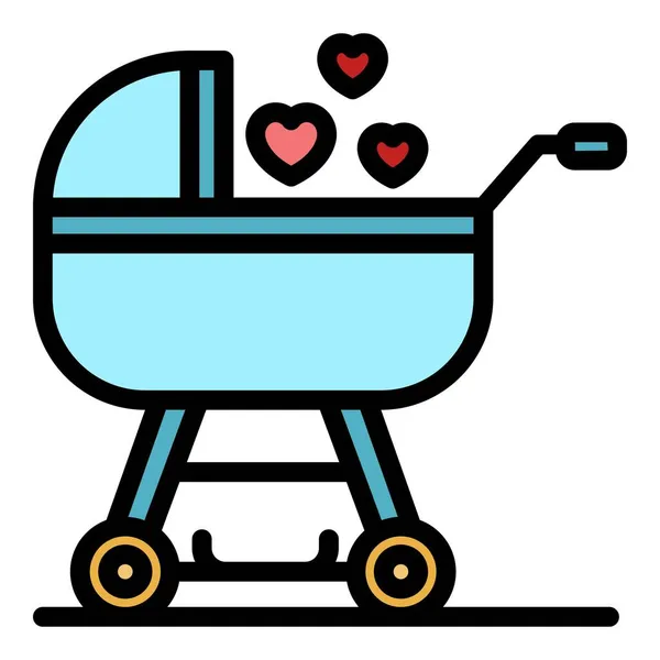 Family baby pram icon color outline vector — Stock Vector