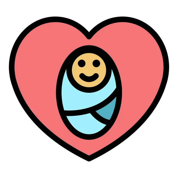 Coeur amour bébé icône couleur contour vecteur — Image vectorielle